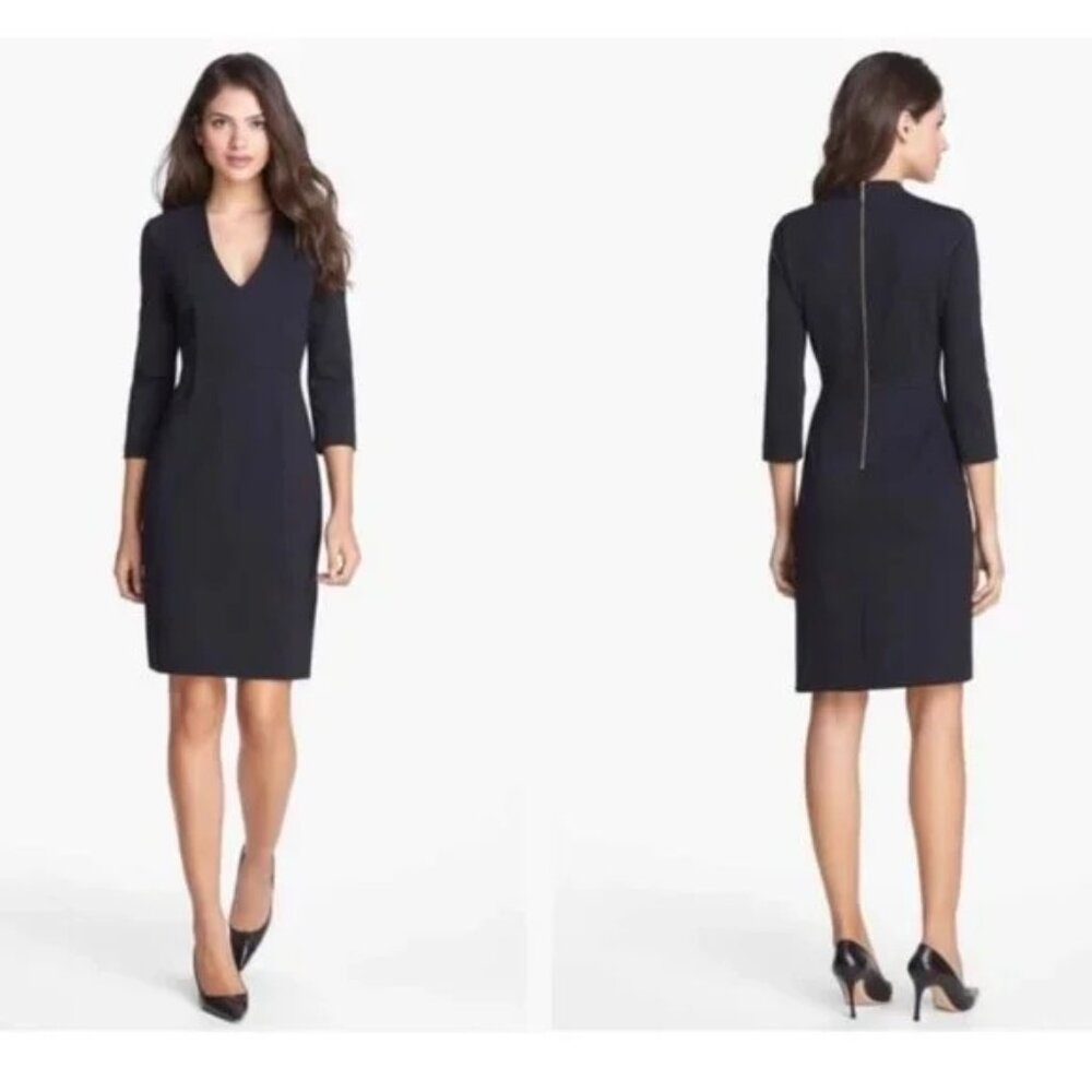 Kate Spade Darlene Sheath Dress Size 2 Black V-neck 3/4 Sleeve Business Casual